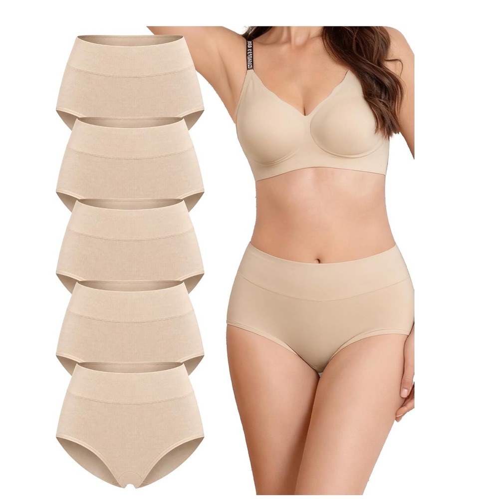 XEENAYU High Waisted Cotton Briefs Women 2XL Nude Modern Seamless 5-Pack Panties
